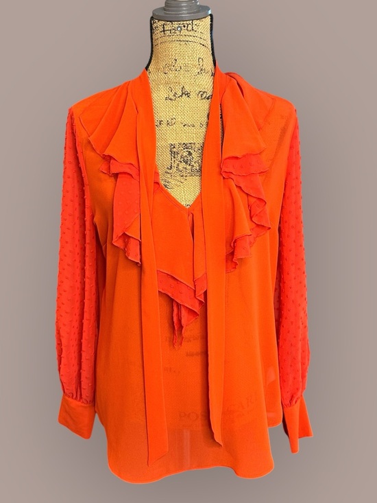 🌻 Bisou Bisou Ruffled V-Neck Tie Blouse - Picture 2 of 14